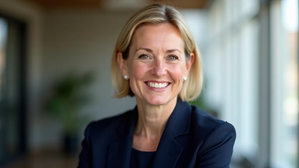 Woman aged 50 in professional setting, thoughtful expression